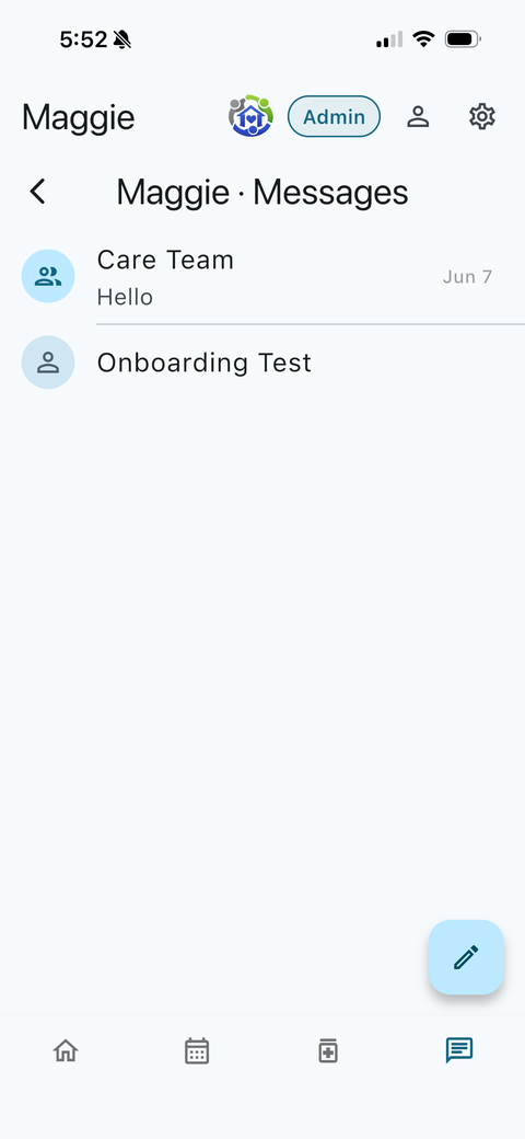 Team messaging screen in the MyCareHuddle app